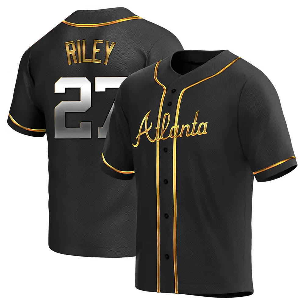 TRASK A.Braves #27 Austin Riley Player Black&Gold Replica en Alternate Stitched Jerseys