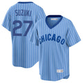 TRASK C.Cubs #27 Seiya Suzuki Player Blue T-shirt Cooperstown Collection Limited Stitched Jerseys