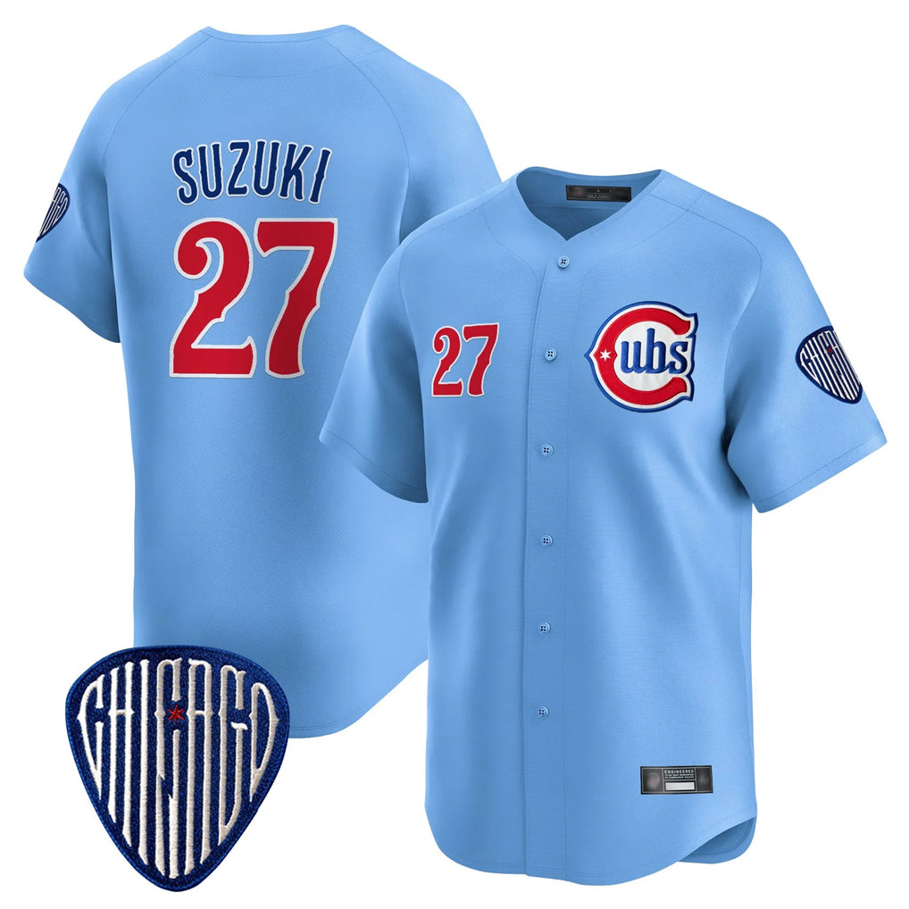 TRASK C.Cubs #27 Seiya Suzuki Player Blue Vapor Premier Limited Home Stitched Jerseys