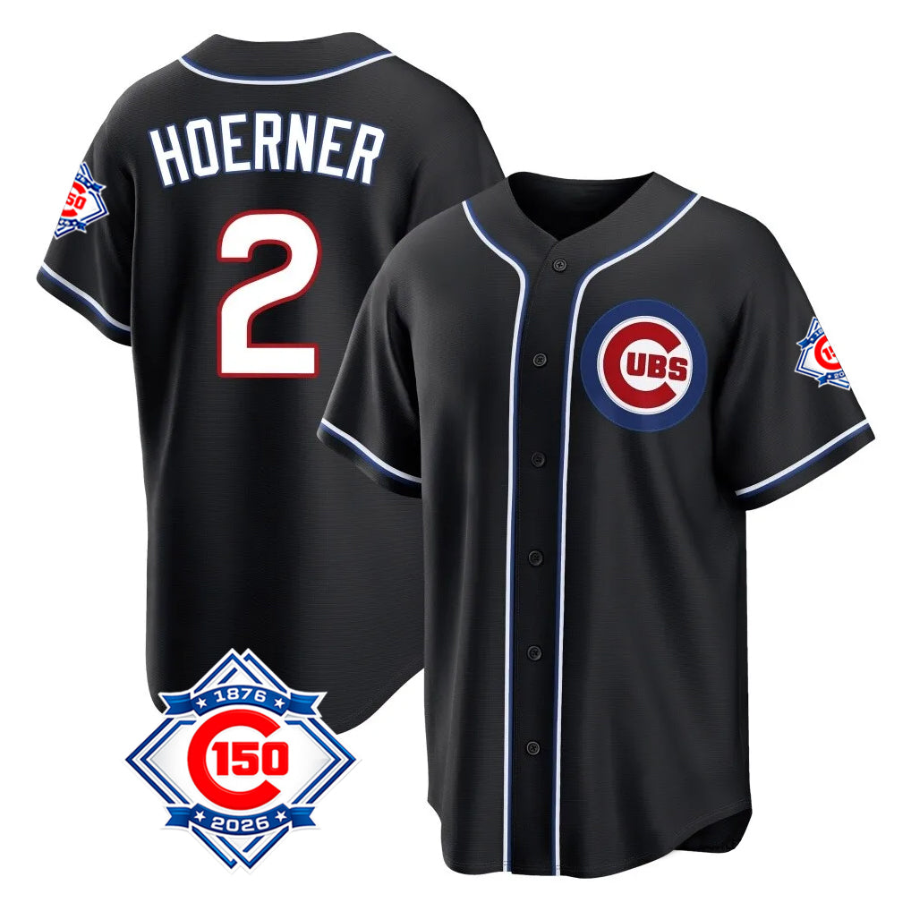 TRASK C.Cubs #2 Nico Hoerner Player Black Fashion Out 150th Anniversary Game Stitched Jerseys