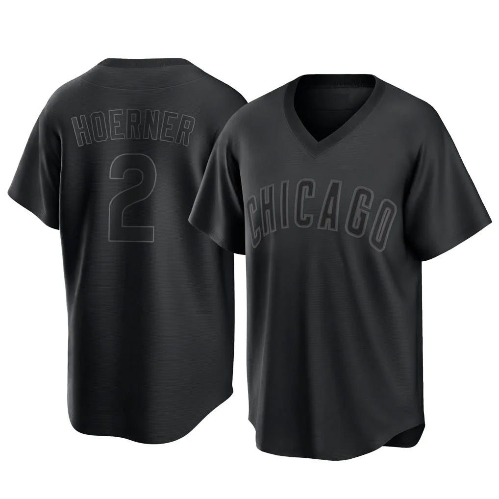 TRASK C.Cubs #2 Nico Hoerner Player Black T-shirt Home Game Stitched Jerseys