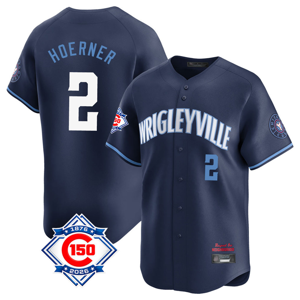 TRASK C.Cubs #2 Nico Hoerner Player Navy City Connect 150th Anniversary Limited Home Stitched Jerseys