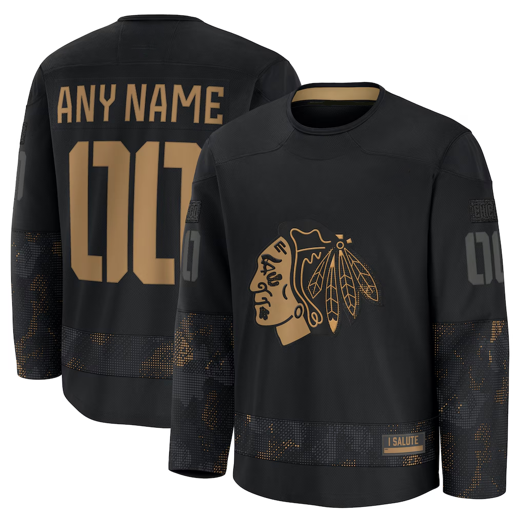 TRASK Custom C.Blackhawks Black 2024 Military Appreciation Practice Jerseys