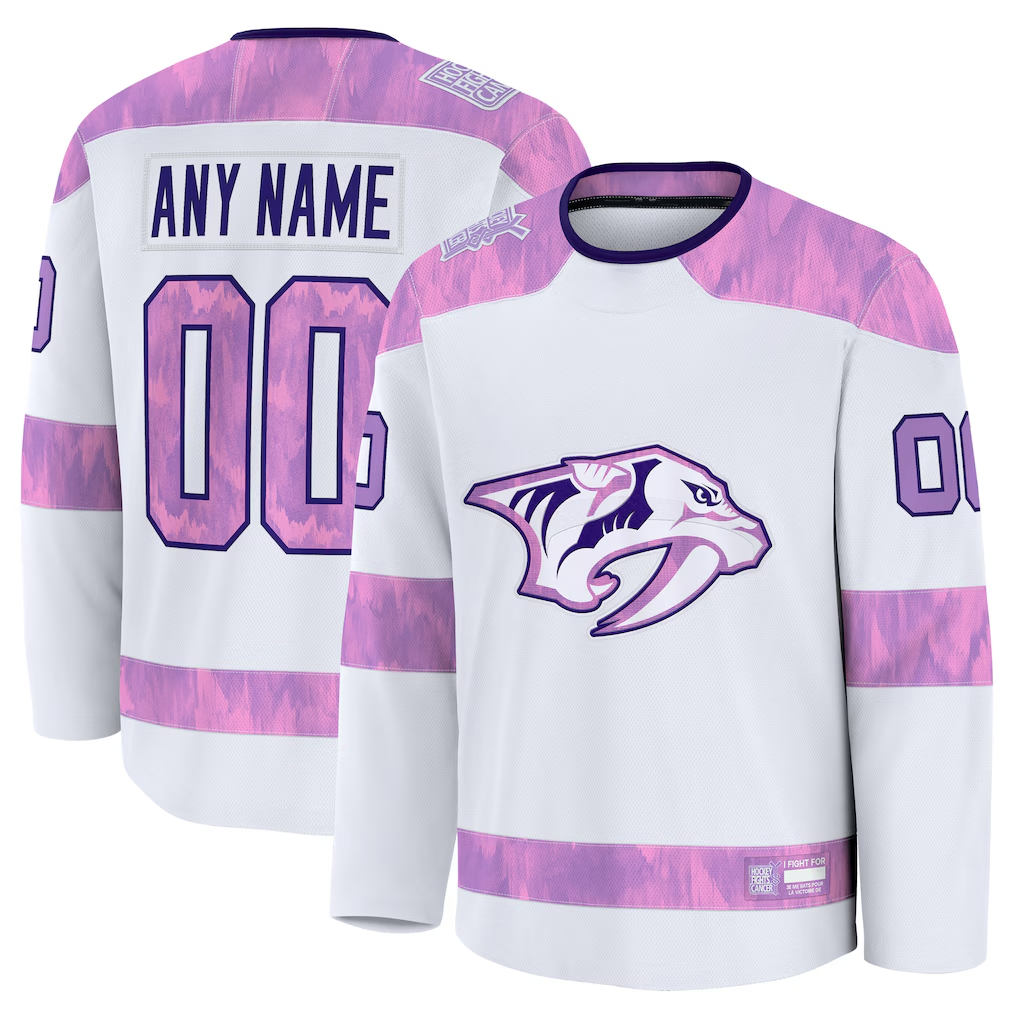 TRASK Custom N.Predators White 2024 Hockey Fights Cancer Practice Jerseys
