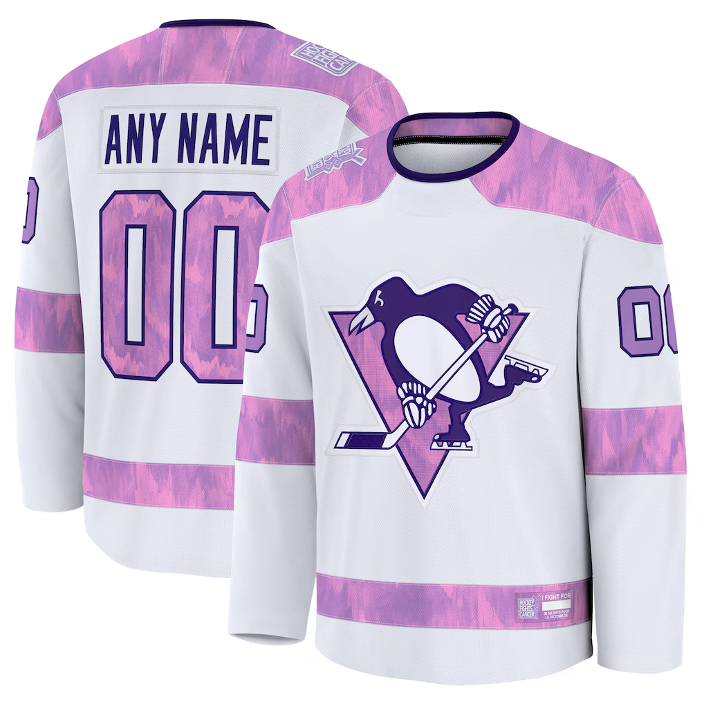 TRASK Custom P.Penguins White 2024 Hockey Fights Cancer Jerseys