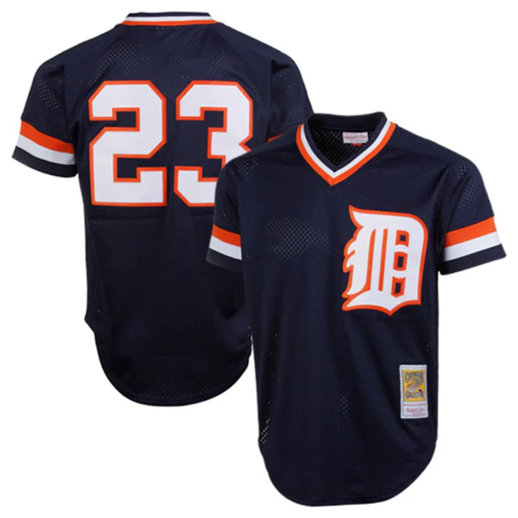 TRASK D.Tigers #23 Kirk Gibson Player Mitchell & Ness Navy 1984 Mesh Batting Practice  T-shirt Stitched Jerseys