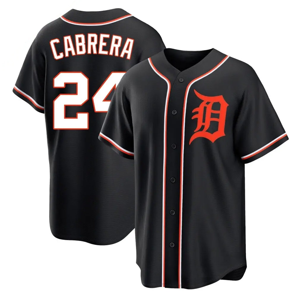TRASK D.Tigers #24 Miguel Cabrera Player Black Fashion Out Home Game Stitched Jerseys