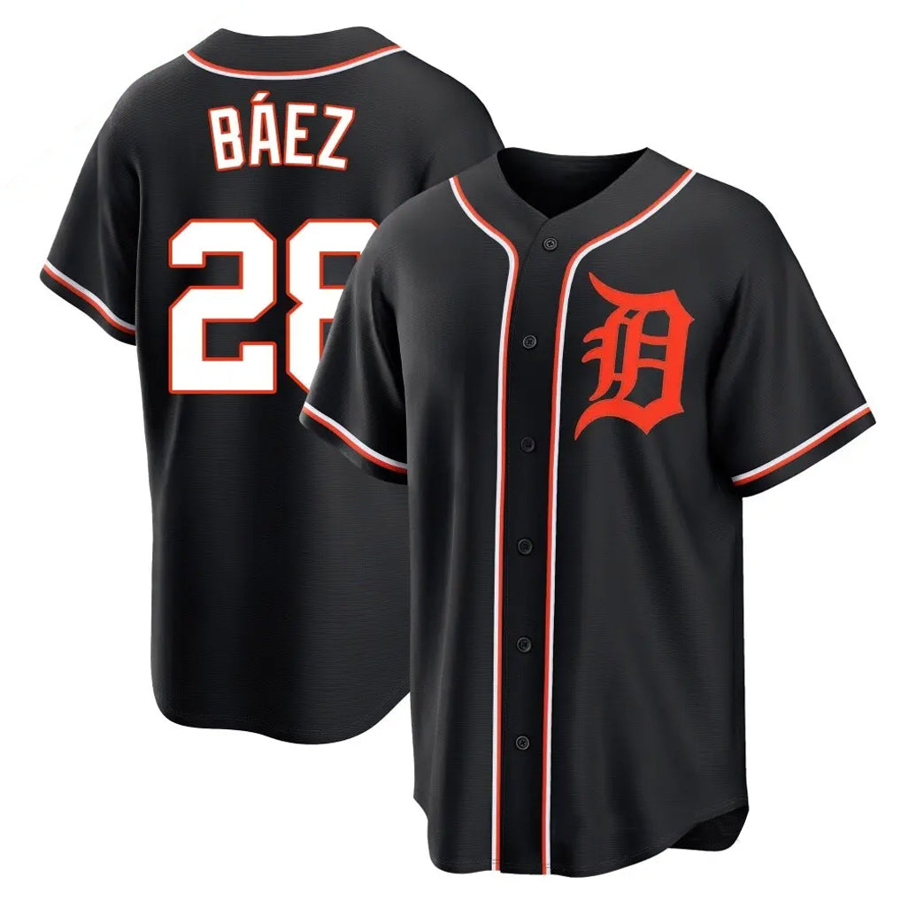 TRASK D.Tigers #28 Javier B¨¢ez Player Black Fashion Out Home Game Stitched Jerseys