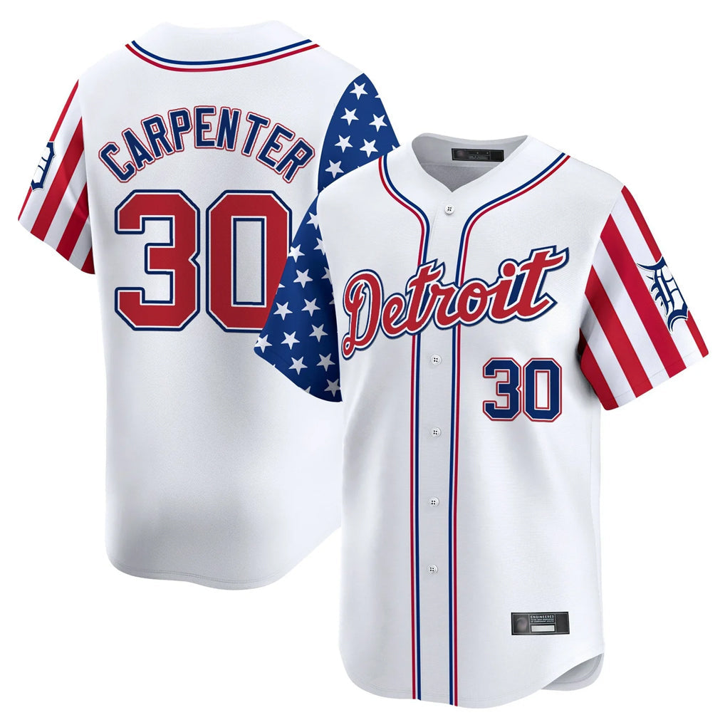 TRASK D.Tigers #30 Kerry Carpenter Player White Independence Day Vapor Premier Limited Stitched Jerseys
