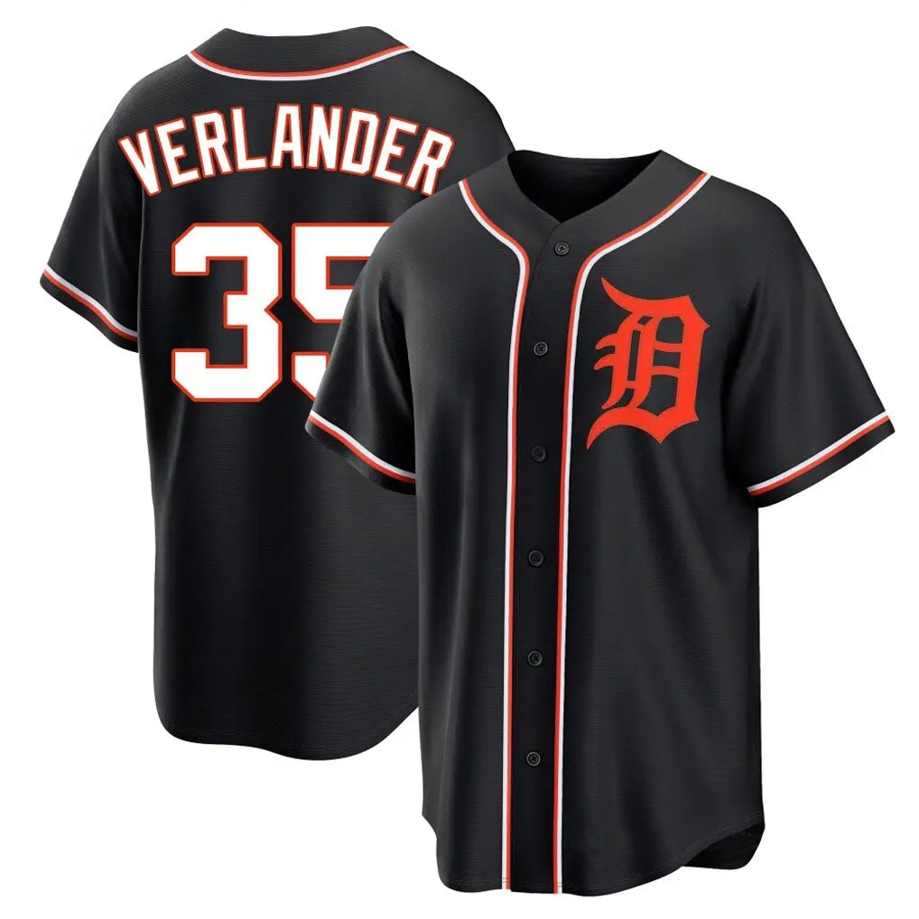 TRASK D.Tigers #35 Justin Verlander Player Black Fashion Out Home Game Stitched Jerseys
