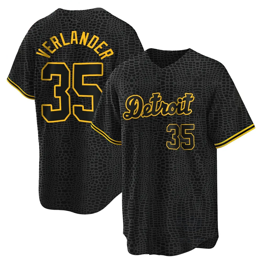 TRASK D.Tigers #35 Justin Verlander Player Black Snake Skin City Home Game Stitched Jerseys