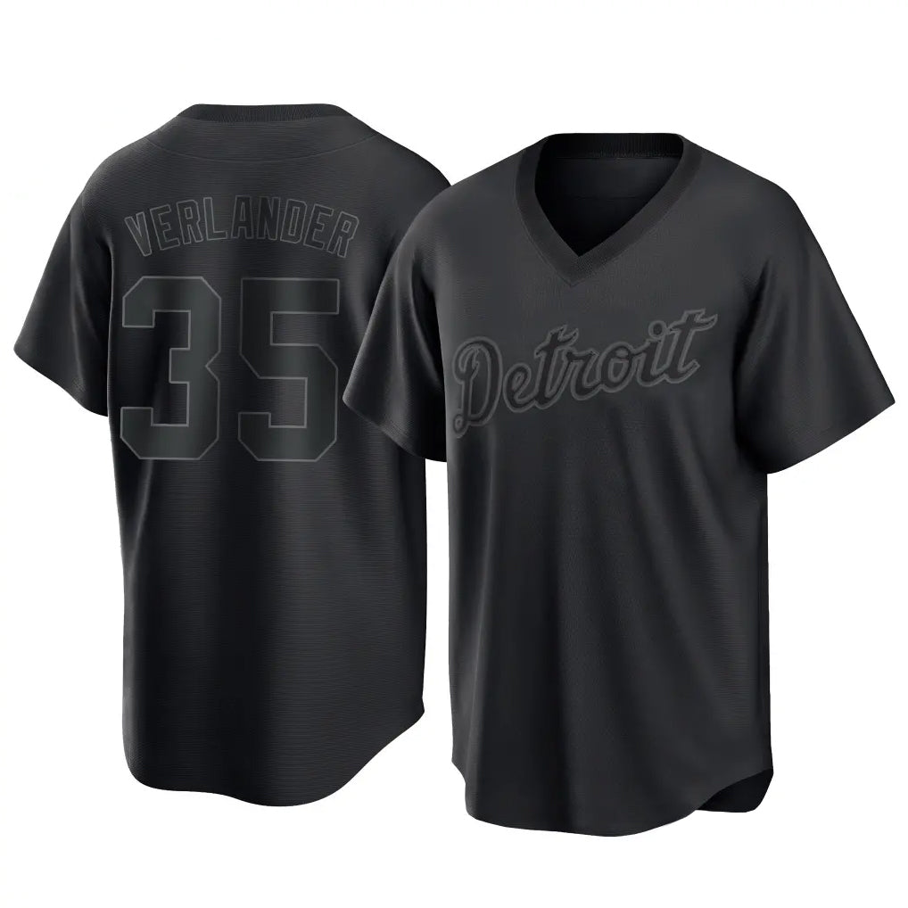 TRASK D.Tigers #35 Justin Verlander Player Black T-shirt Home Game Stitched Jerseys