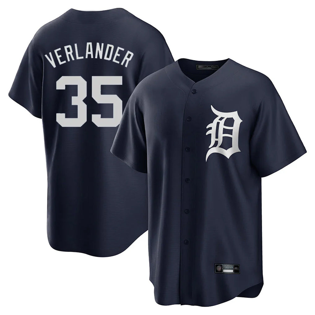 TRASK D.Tigers #35 Justin Verlander Player Navy Game Home Stitched Jerseys