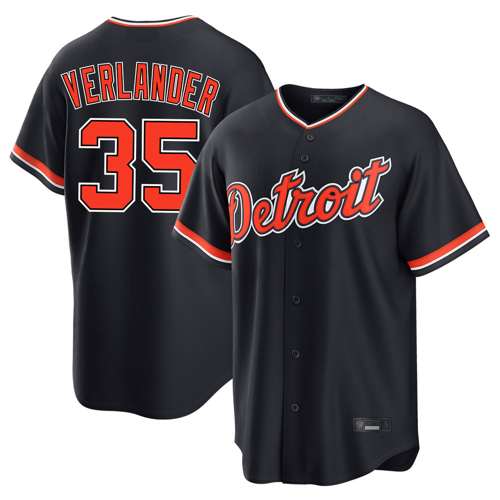 TRASK D.Tigers #35 Justin Verlander Player Navy Home Game Stitched Jerseys