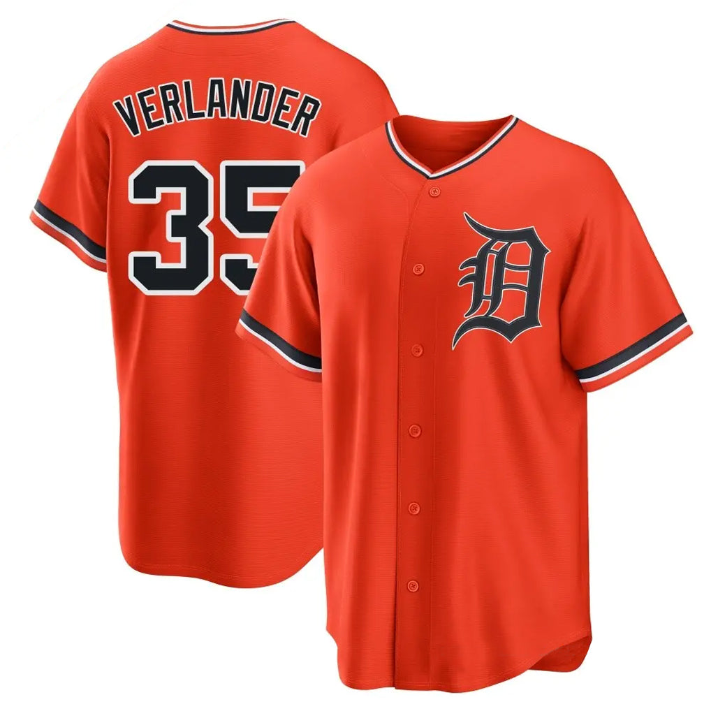TRASK D.Tigers #35 Justin Verlander Player Orange Home Game Stitched Jerseys