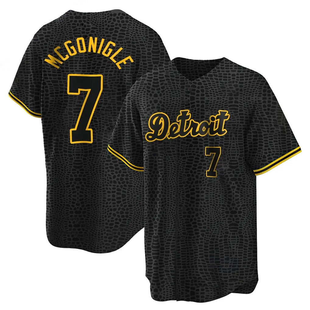 TRASK D.Tigers #7 Kevin McGonigle Player Black Snake Skin City Home Game Stitched Jerseys