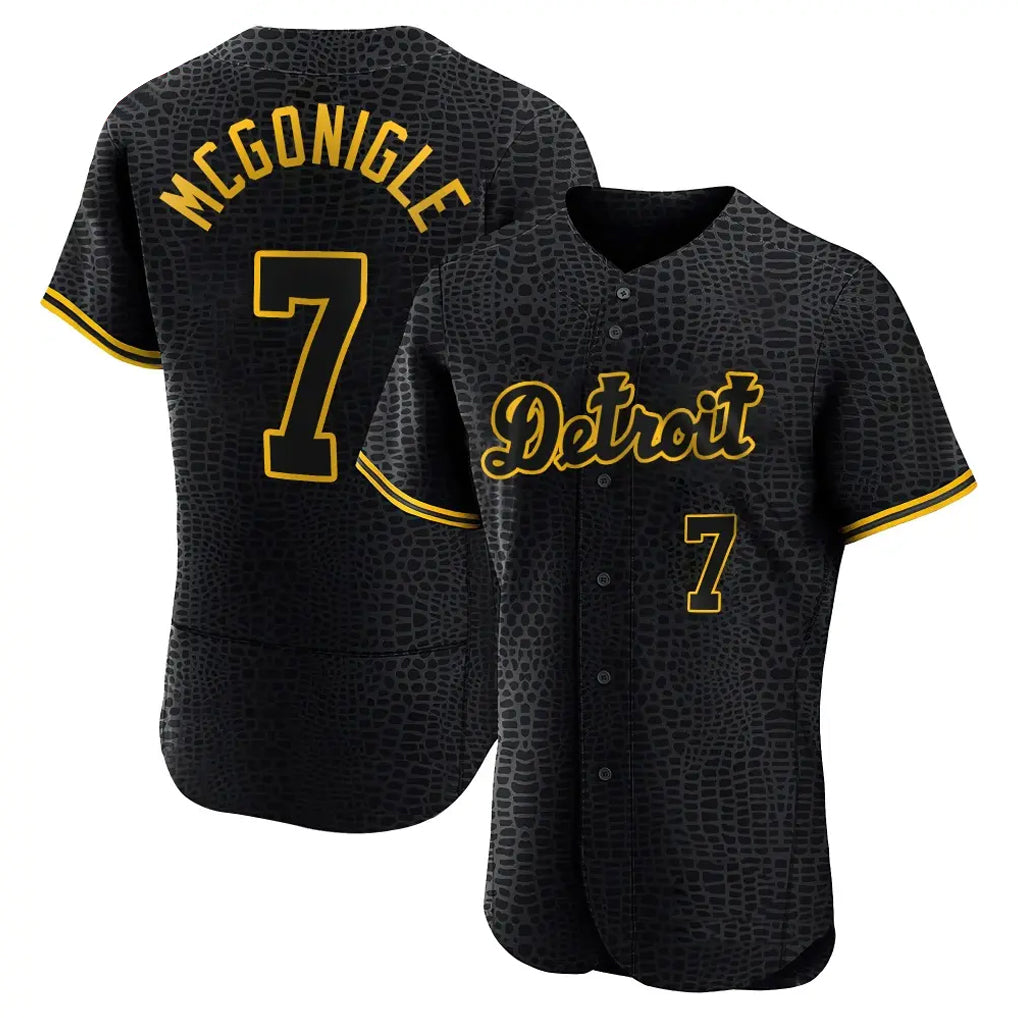 TRASK D.Tigers #7 Kevin McGonigle Player Black Snake Skin City Limited Elite Home Stitched Jerseys