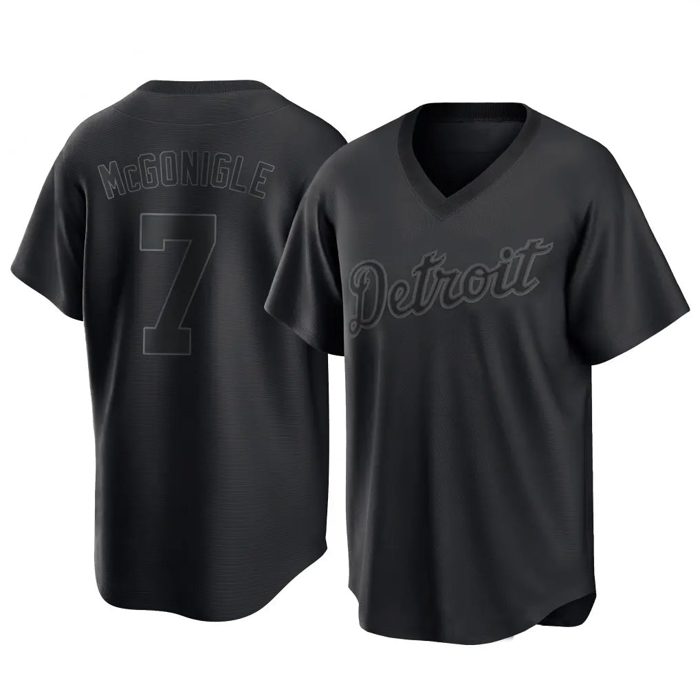 TRASK D.Tigers #7 Kevin McGonigle Player Black T-shirt Home Game Stitched Jerseys