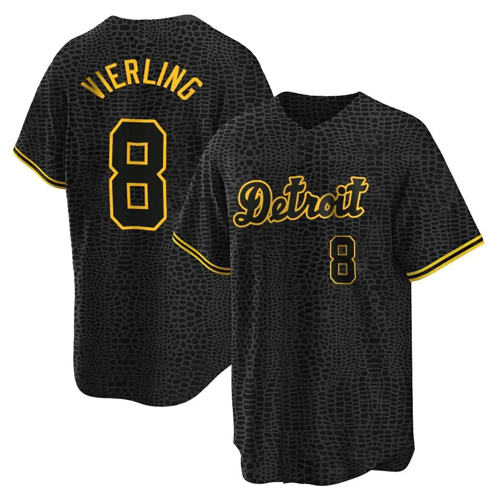 TRASK D.Tigers #8 Matt Vierling Player Black Snake Skin City Home Game Stitched Jerseys