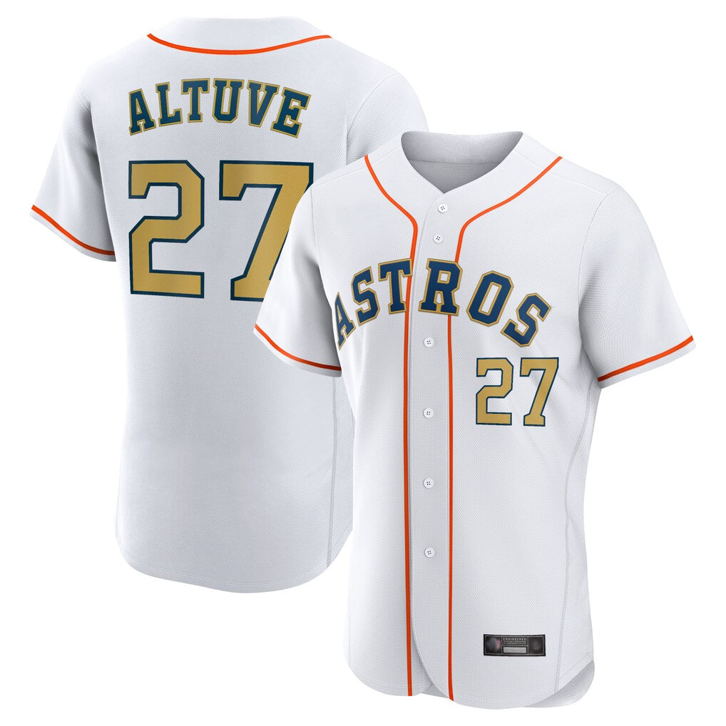 TRASK H.Astros #27 Jose Altuve Player Gold Collection Limited Elite Home Stitched Jerseys