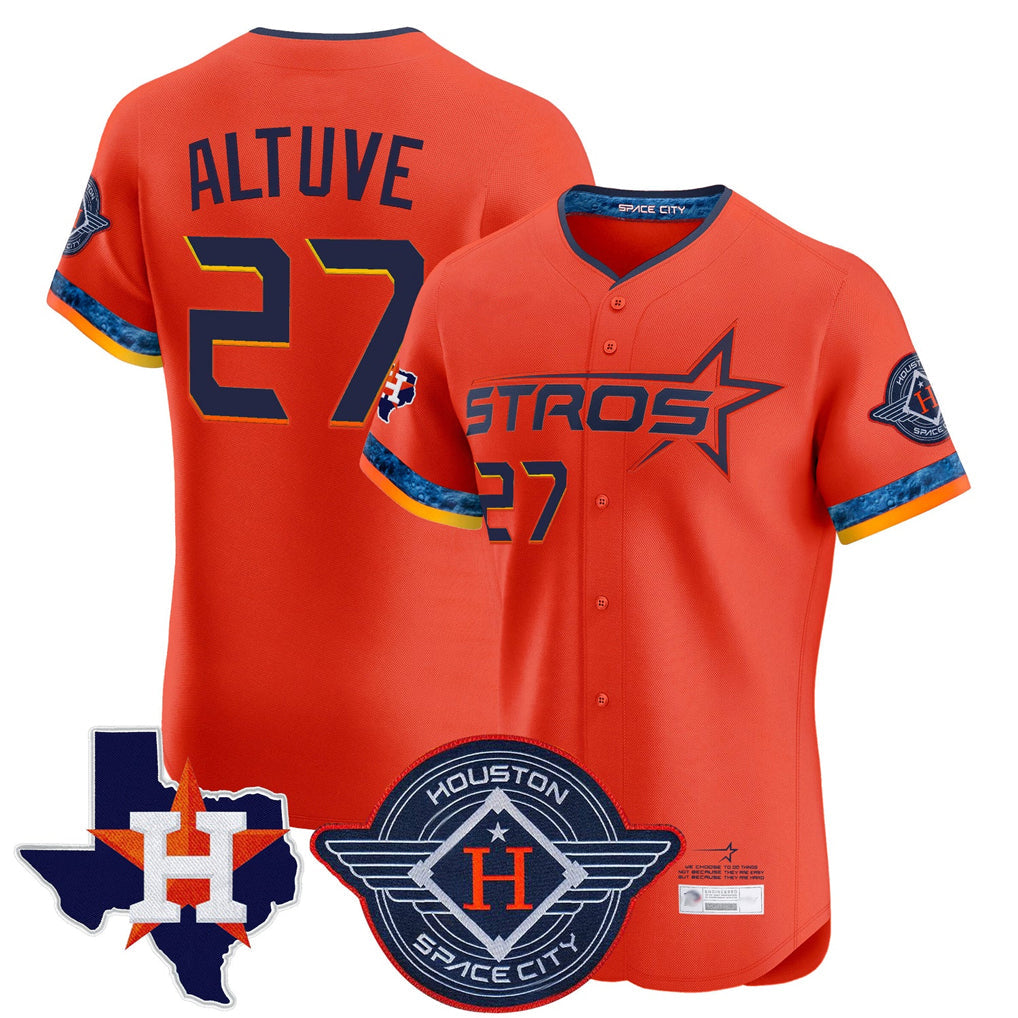 TRASK H.Astros #27 Jose Altuve Player Orange City Connect Texas Patch Vapor Premier Limited Elite Home Stitched Jerseys