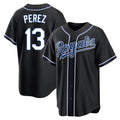 TRASK KC.Royals #13 Salvador Perez Player Black Carbon Fashion Home Game Stitched Jerseys
