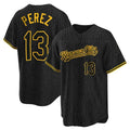 TRASK KC.Royals #13 Salvador Perez Player Black Snake Skin City Game Stitched Jerseys
