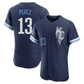 TRASK KC.Royals #13 Salvador Perez Player Navy City Connect Limited Elite Home Stitched Jerseys