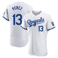 TRASK KC.Royals #13 Salvador Perez Player White Limited Elite Home Game Stitched Jerseys