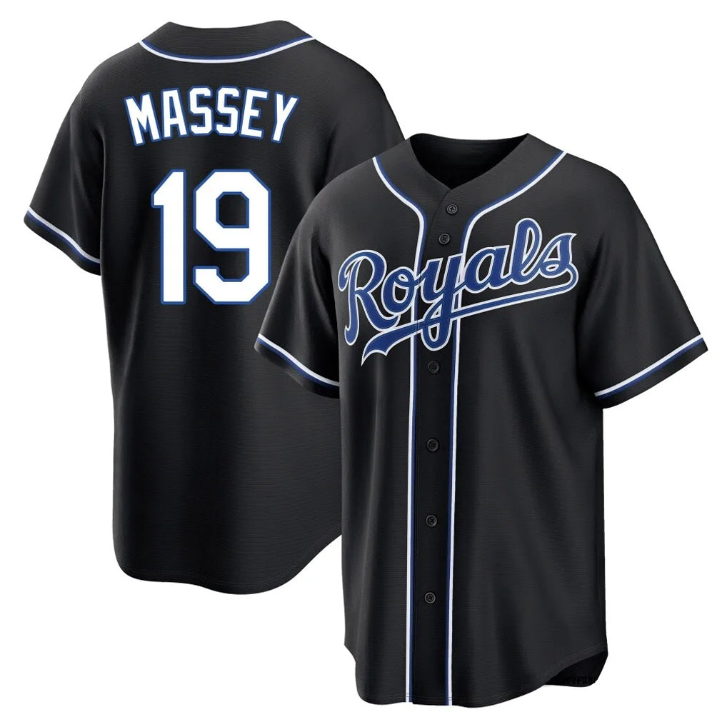 TRASK KC.Royals #19 Michael Massey Player Black Carbon Fashion Home Game Stitched Jerseys