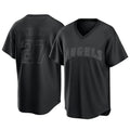 TRASK LA.Angels #27 Mike Trout Player Black Pitch Fashion T-shirt Stitched Jerseys