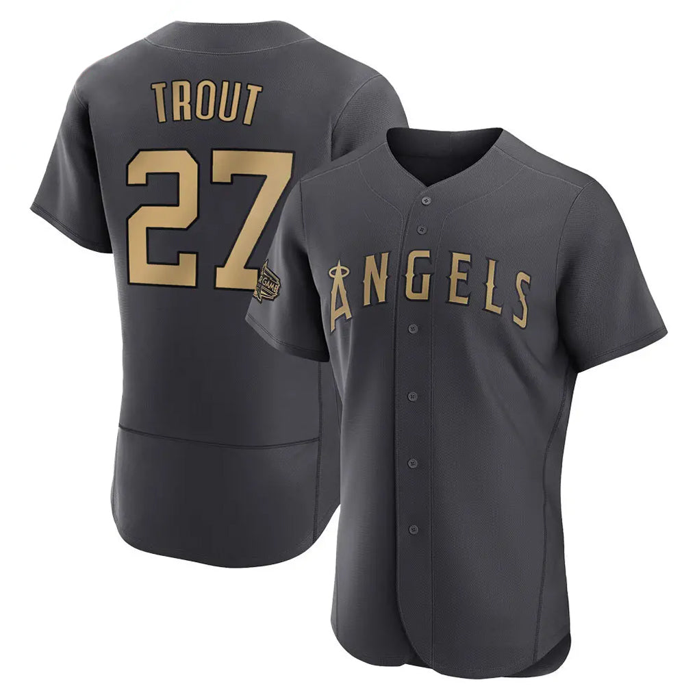 TRASK LA.Angels #27 Mike Trout Player Charcoal Limited Elite Game All-Star Stitched Jerseys