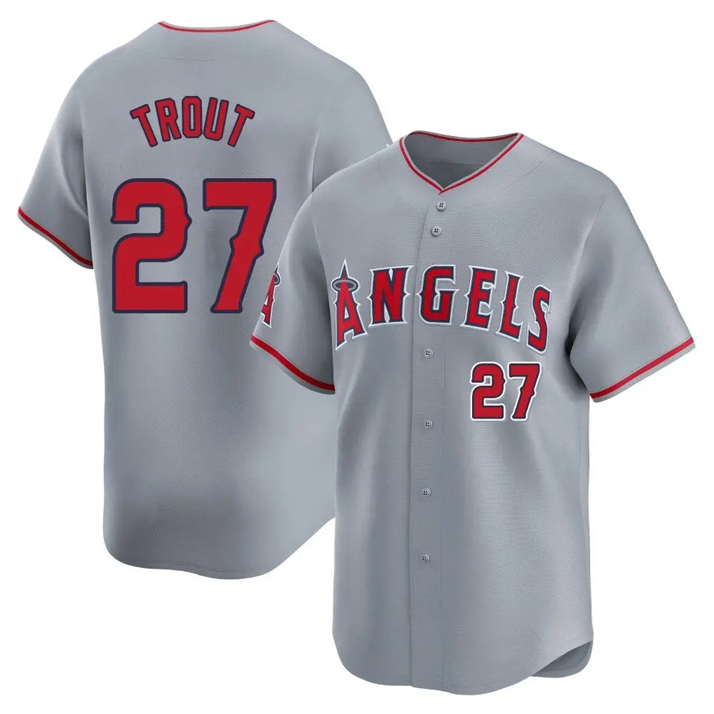 TRASK LA.Angels #27 Mike Trout Player Gray Home Limited Stitched Jerseys