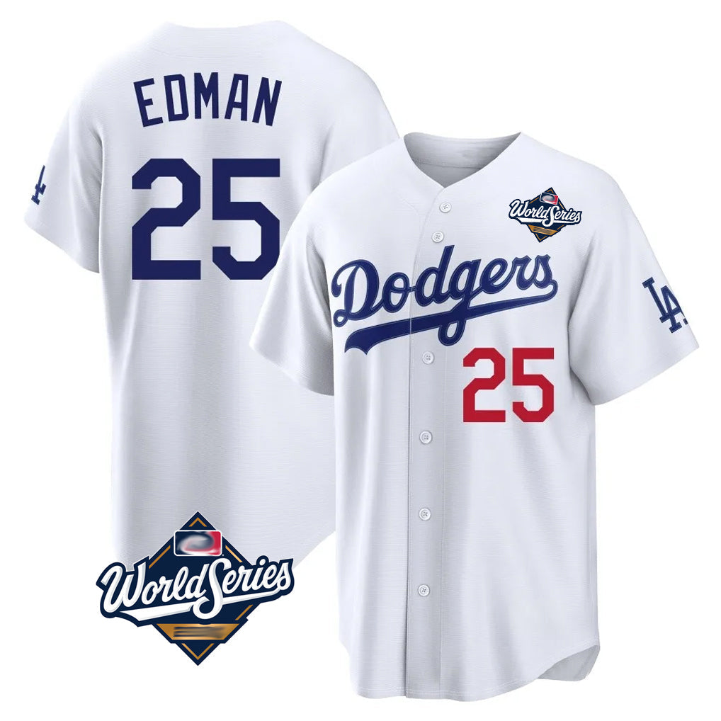 TRASK LA.Dodgers #25 Tommy Edman Player White World Series Home Game Stitched Jerseys