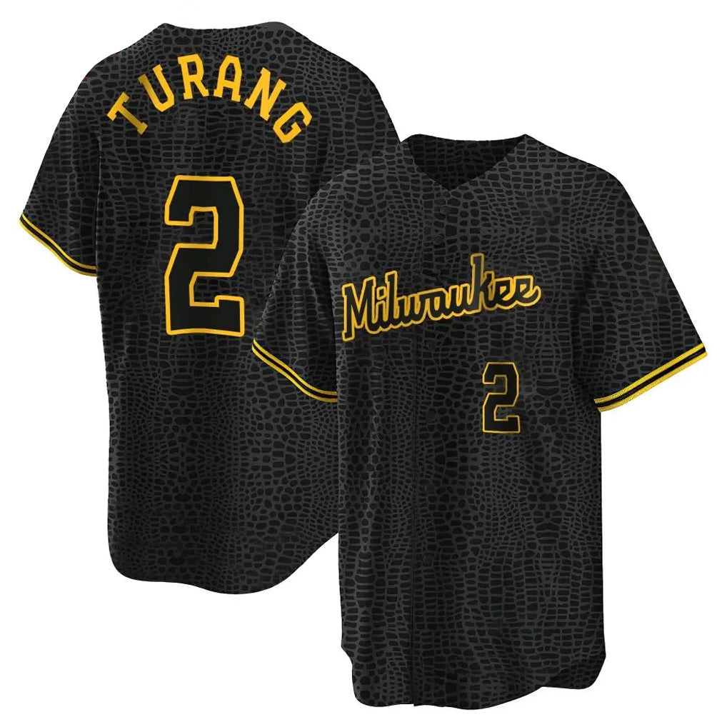 TRASK M.Brewers #2 Brice Turang Player Black Snake Skin City Home Game Stitched Jerseys