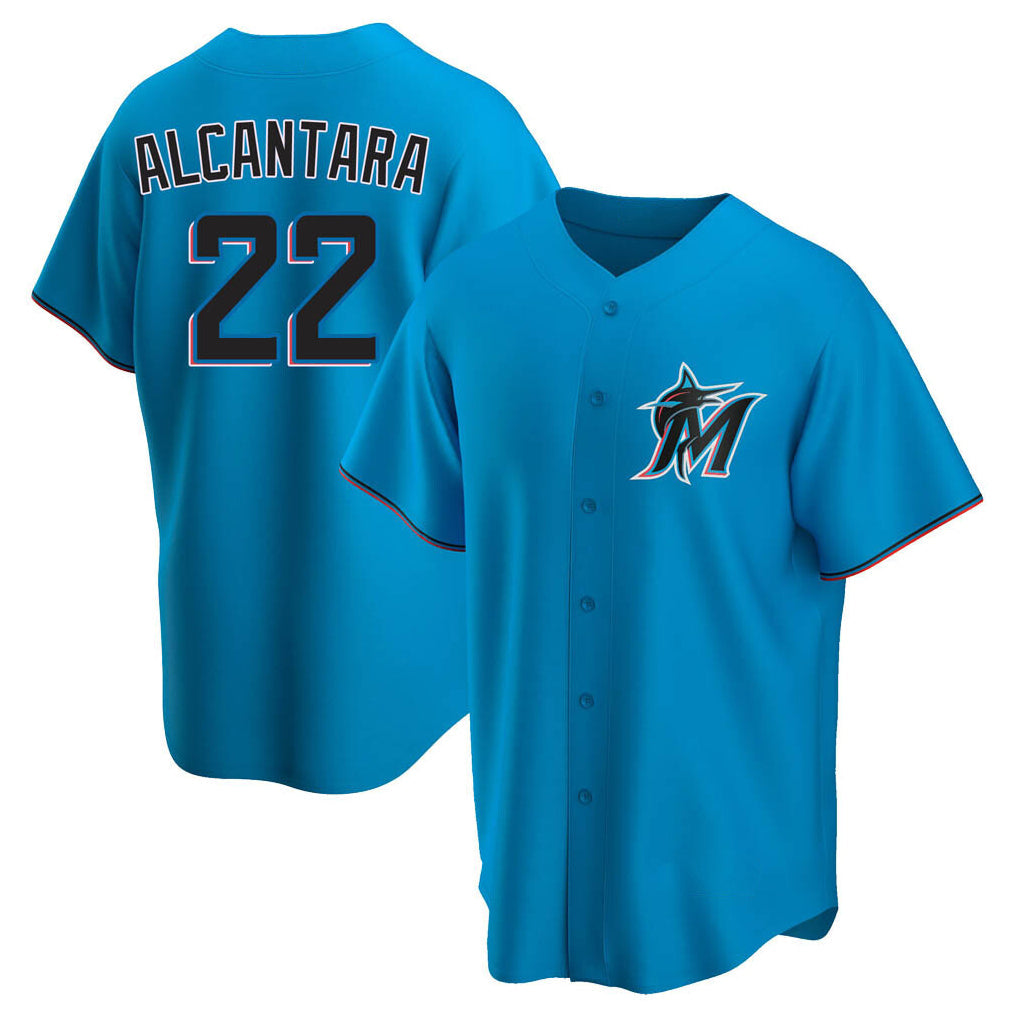 TRASK M.Marlins #22 Sandy Alcantara Player Blue Home Game Stitched Jerseys