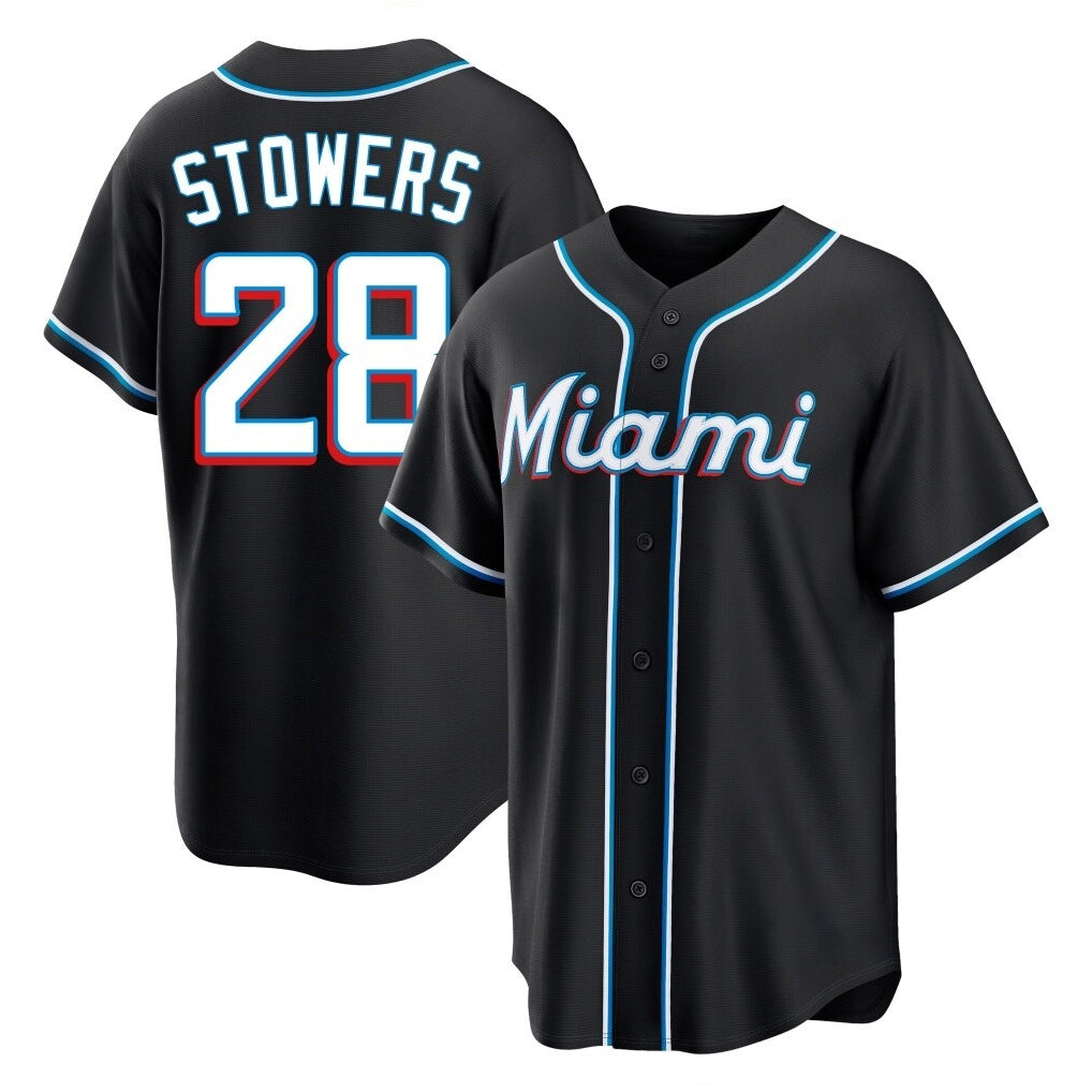 TRASK M.Marlins #28 Kyle Stowers Player Black Fashion Out Home Game Stitched Jerseys