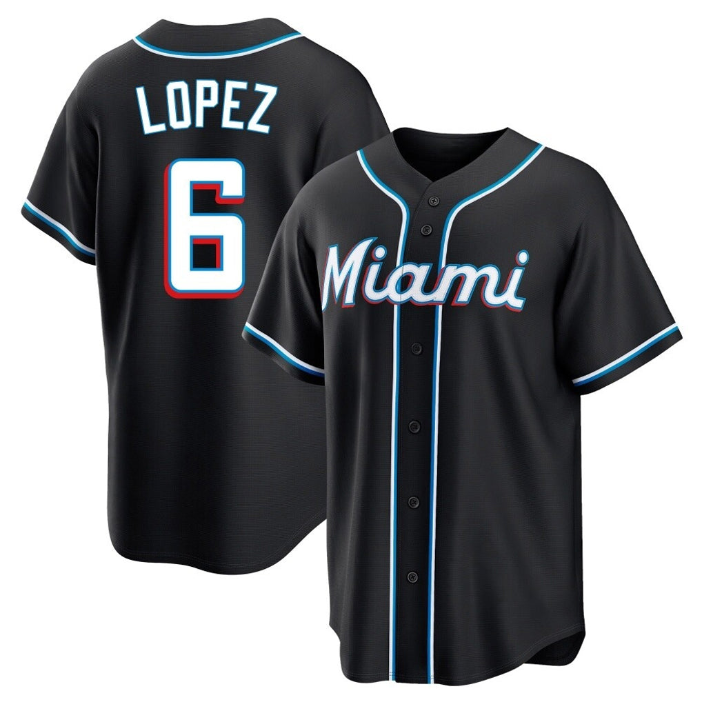 TRASK M.Marlins #6 Otto Lopez Player Black Fashion Out Home Game Stitched Jerseys