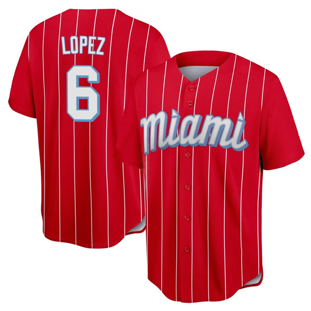 TRASK M.Marlins #6 Otto Lopez Player Red City Connect Home Game Stitched Jerseys