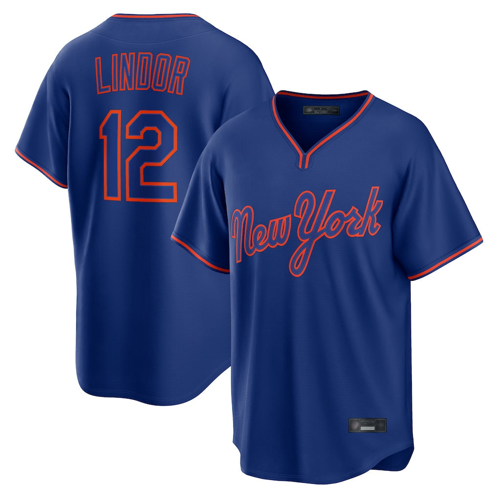 TRASK NY.Mets #12 Francisco Lindor Player Royal T-shirt Home Game Stitched Jerseys
