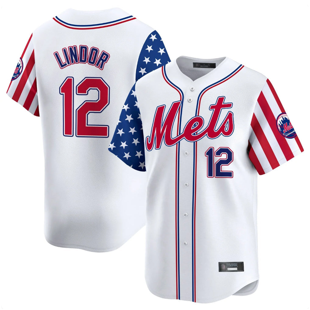 TRASK NY.Mets #12 Francisco Lindor Player White 2025 Independence Day Vapor Premier Limited  Stitched Jerseys
