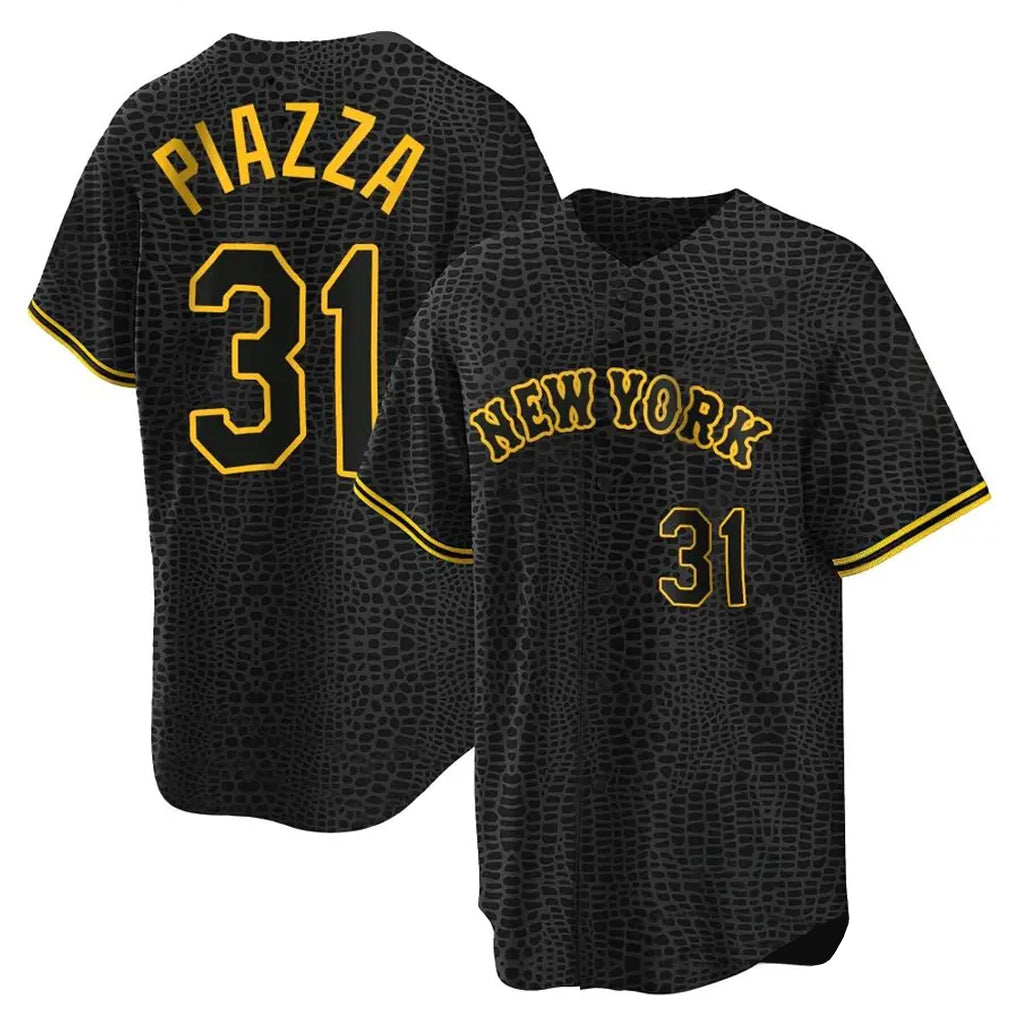 TRASK NY.Mets #31 Mike Piazza Player Black Snake Skin City Home Game Stitched Jerseys