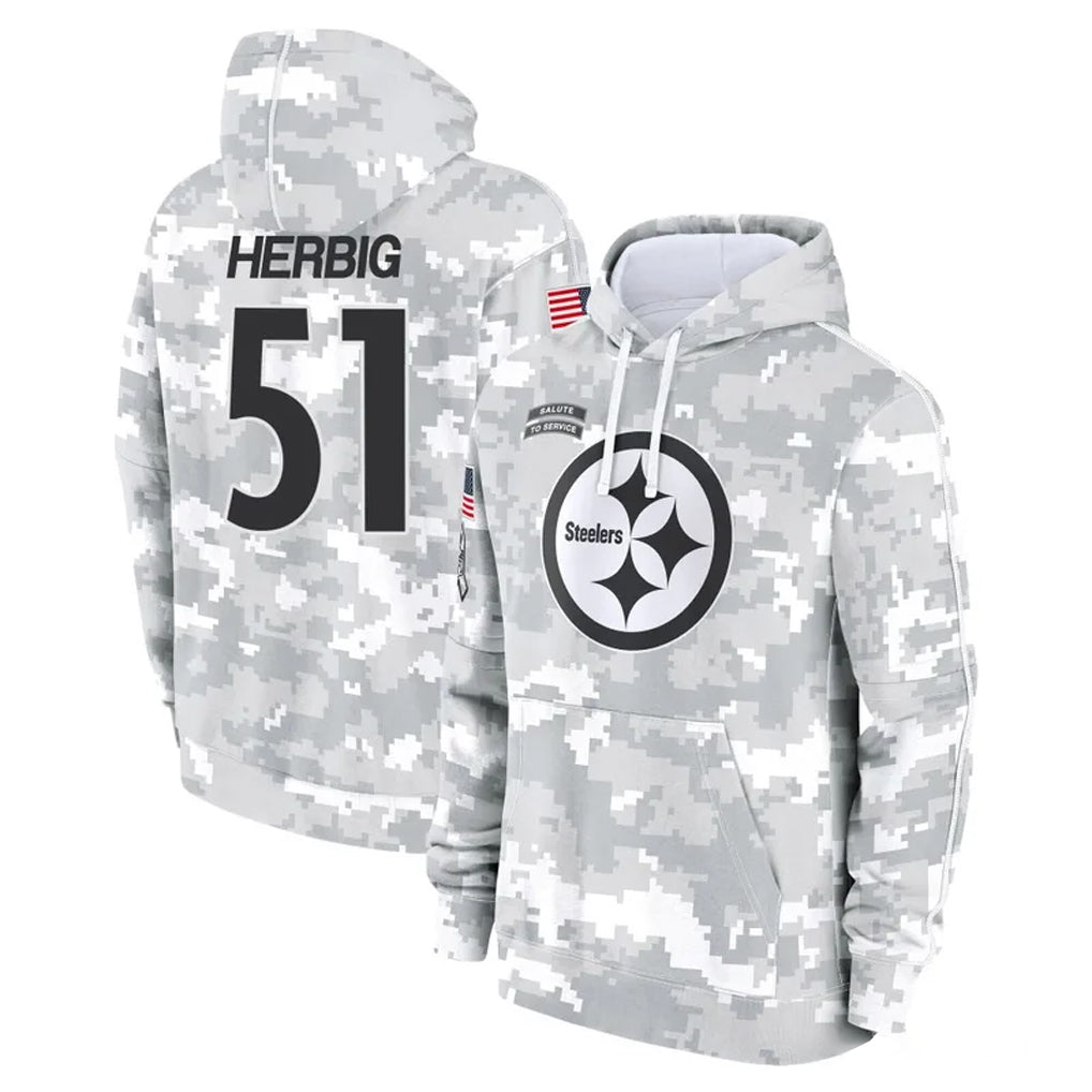 TRASK P.Steelers #51 Nick Herbig Player Arctic Camo Limited Salute to Service Pullover Hoodies Game Stitched Jerseys