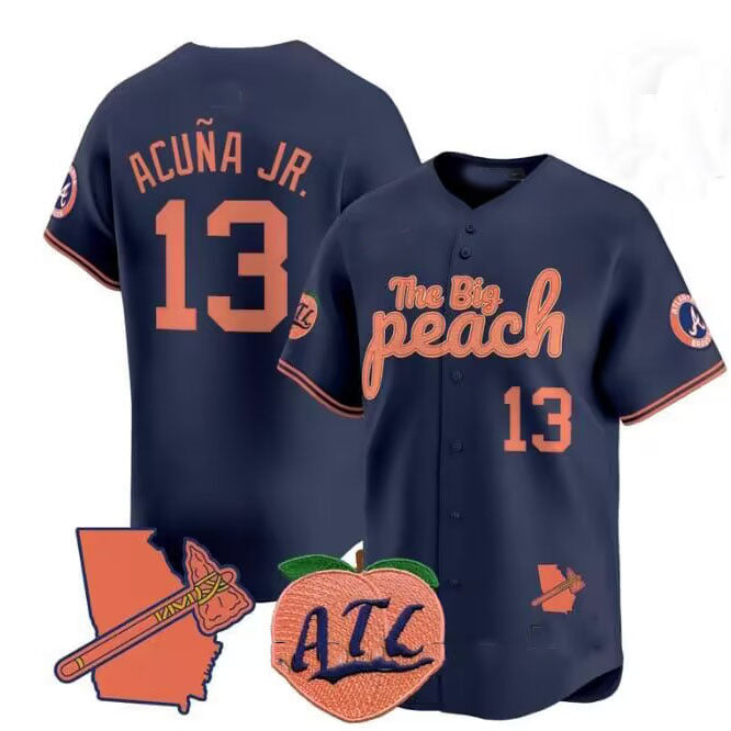 TRASK A.Braves #13 Ronald Acuna Jr. NavyThe Big Peach Vapor Stitches Personalized Jersey
