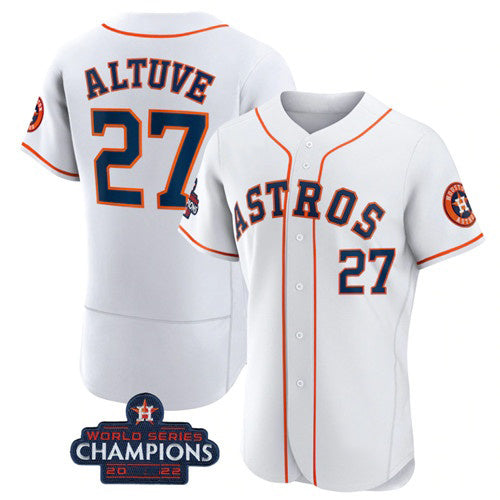 TRASK Houston Astros #27 Jose Altuve White  2022 World Series Champions Flex Base Stitched Jersey